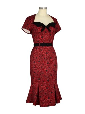Vintage Fishtail Dress Floral Red