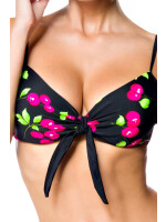 Belsira Vintage Bikini-Oberteil Schwarz mit Kirschen-Motiv S