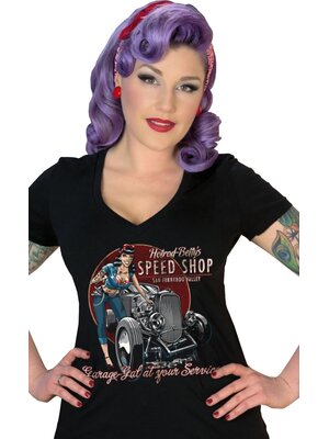 Ladies V-Neck Shirt Hotrod Bettys Speed Shop